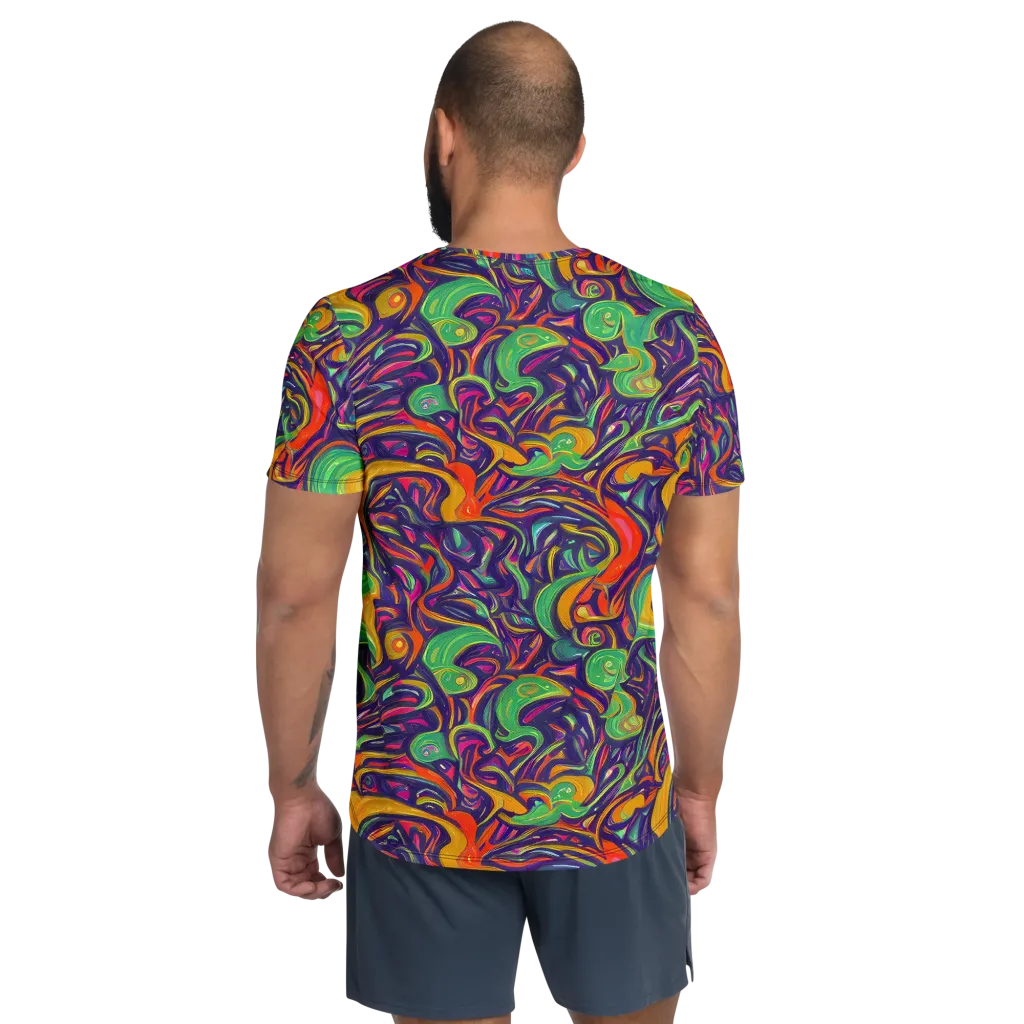 Psychedelic Ribbons on Men's Athletic T-Shirt — Back