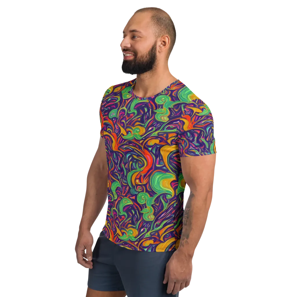 Psychedelic Ribbons on Men's Athletic T-Shirt — Left
