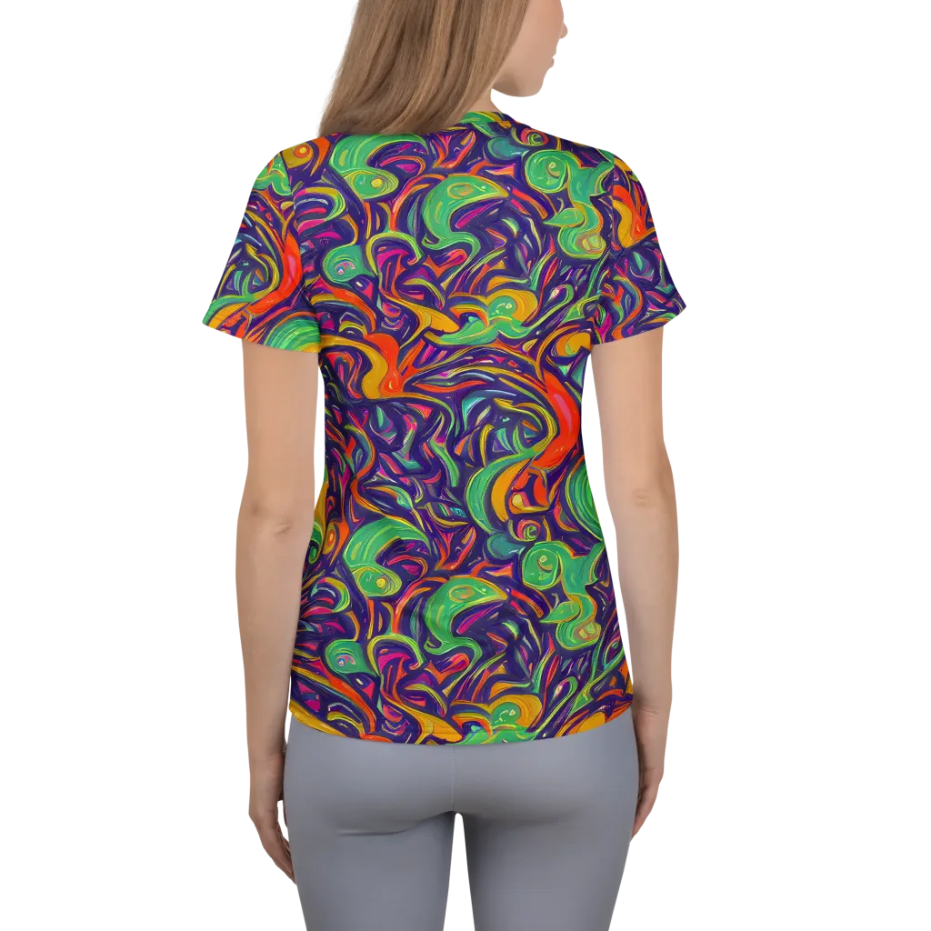 Psychedelic Ribbons on Women's Athletic T-Shirt — Back