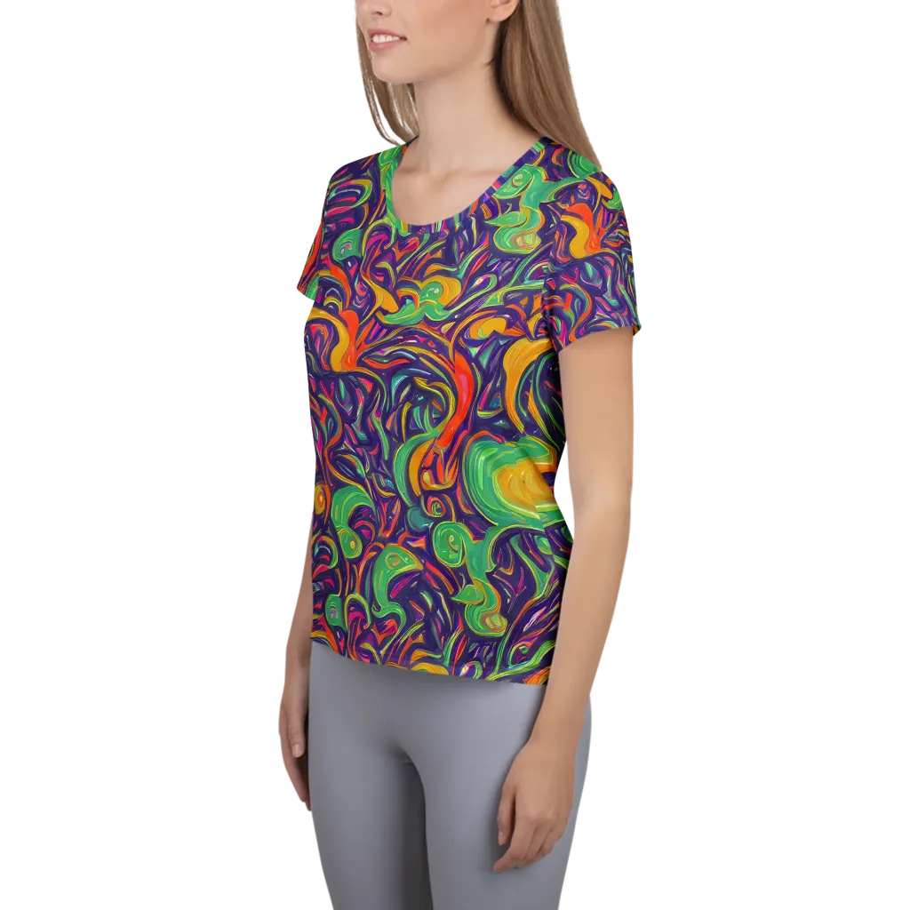 Psychedelic Ribbons on Women's Athletic T-Shirt — Left