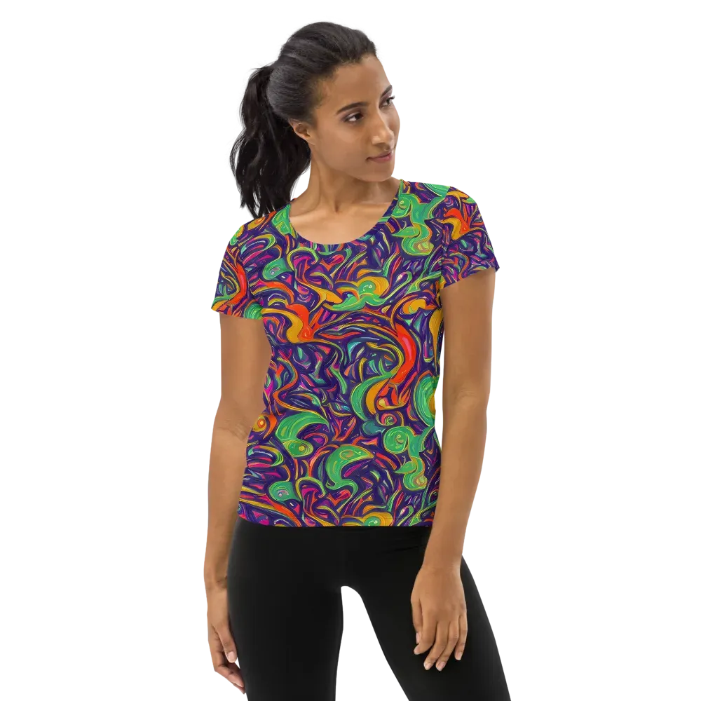 Psychedelic Ribbons on Women's Athletic T-Shirt — Front