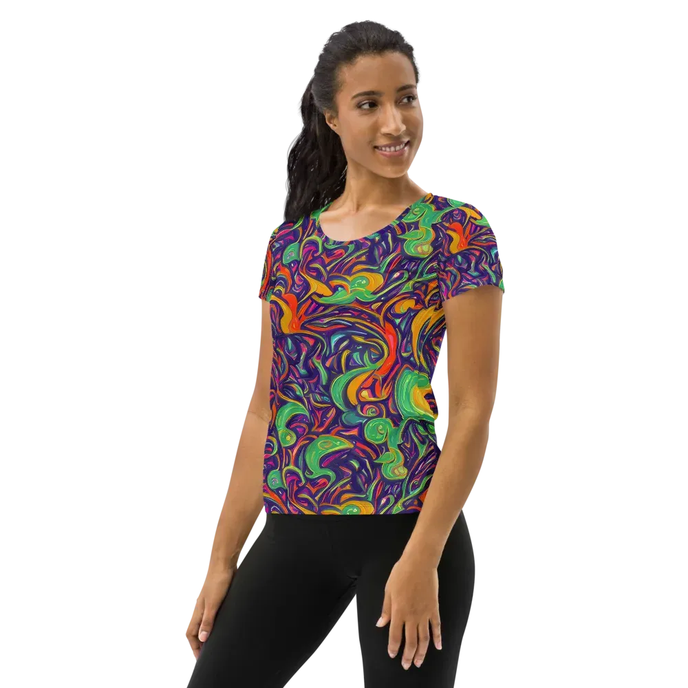 Psychedelic Ribbons on Women's Athletic T-Shirt — Left