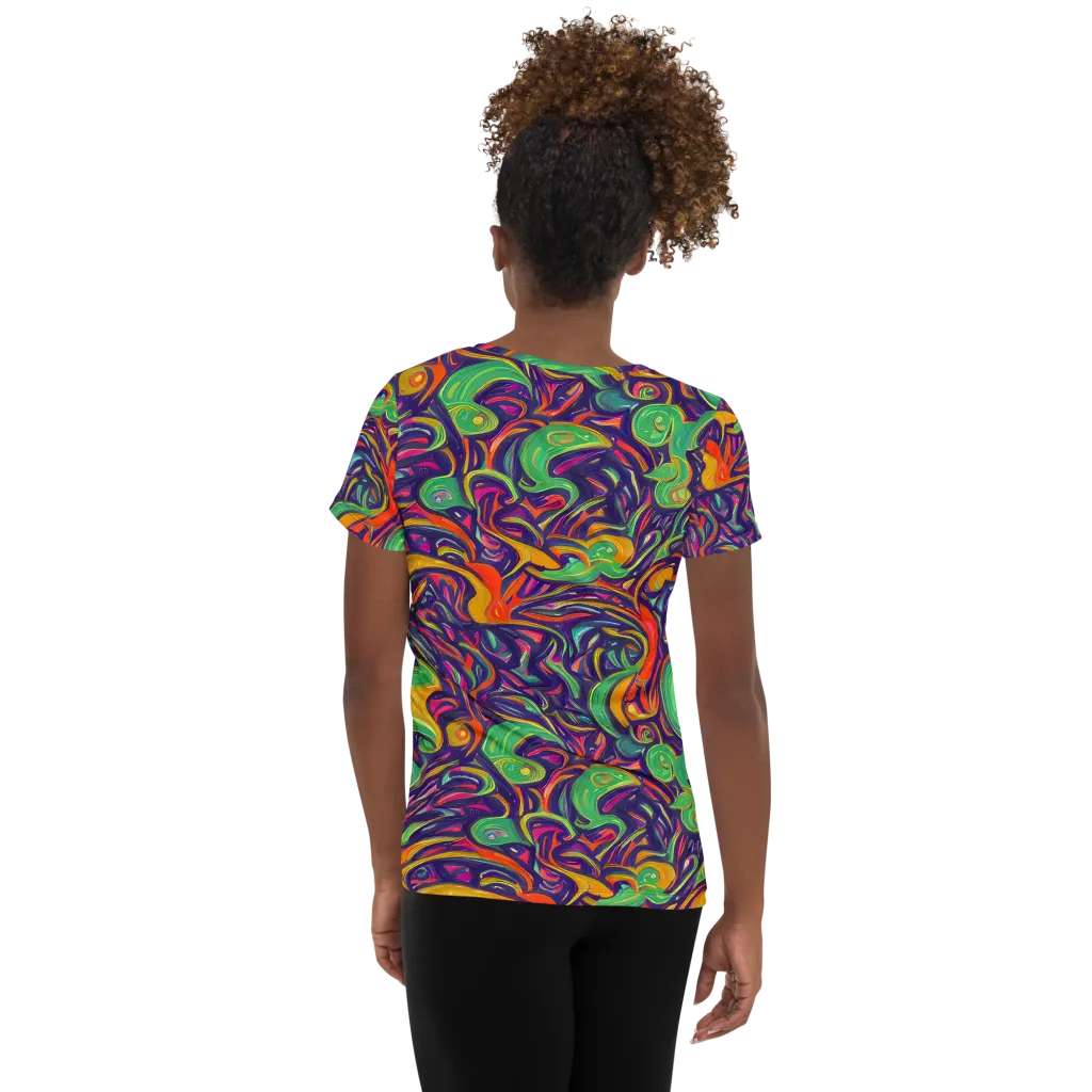Psychedelic Ribbons on Women's Athletic T-Shirt — Back
