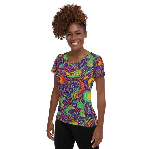 Psychedelic Ribbons on a Women's Athletic T-Shirt