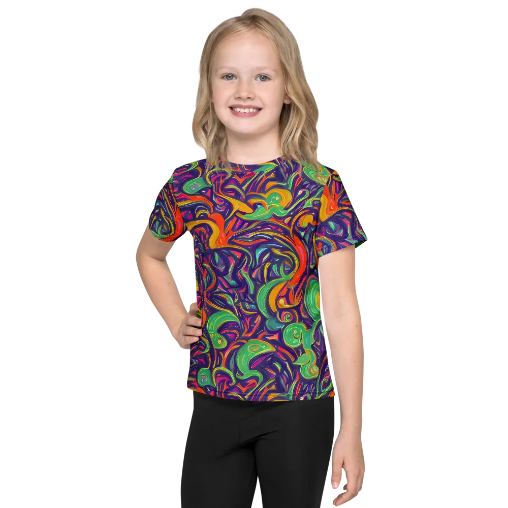 Psychedelic Ribbons on Kids Crew Neck T-Shirt — Front