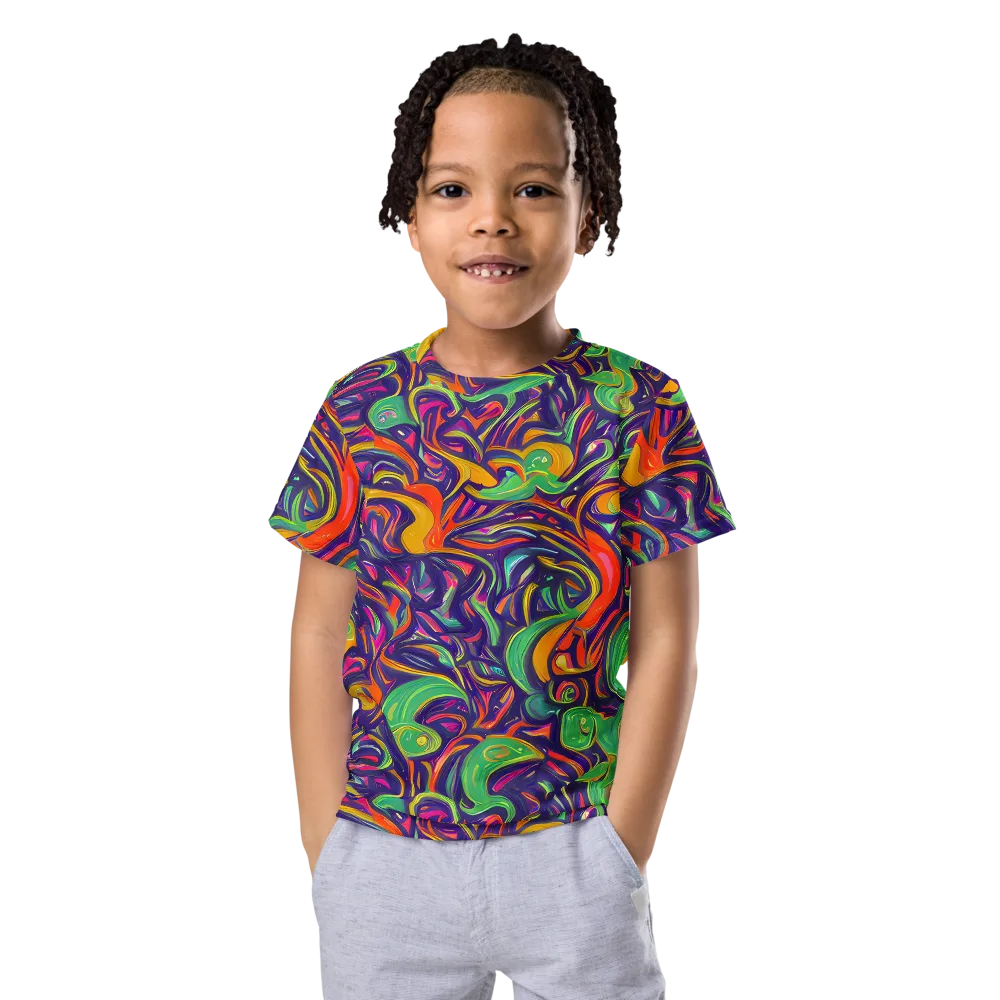 Psychedelic Ribbons on Kids Crew Neck T-Shirt — Front