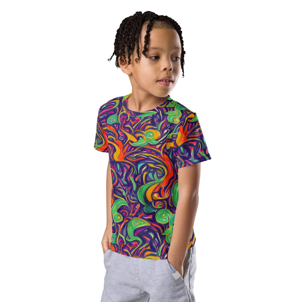 Psychedelic Ribbons on Kids Crew Neck T-Shirt — Left Front