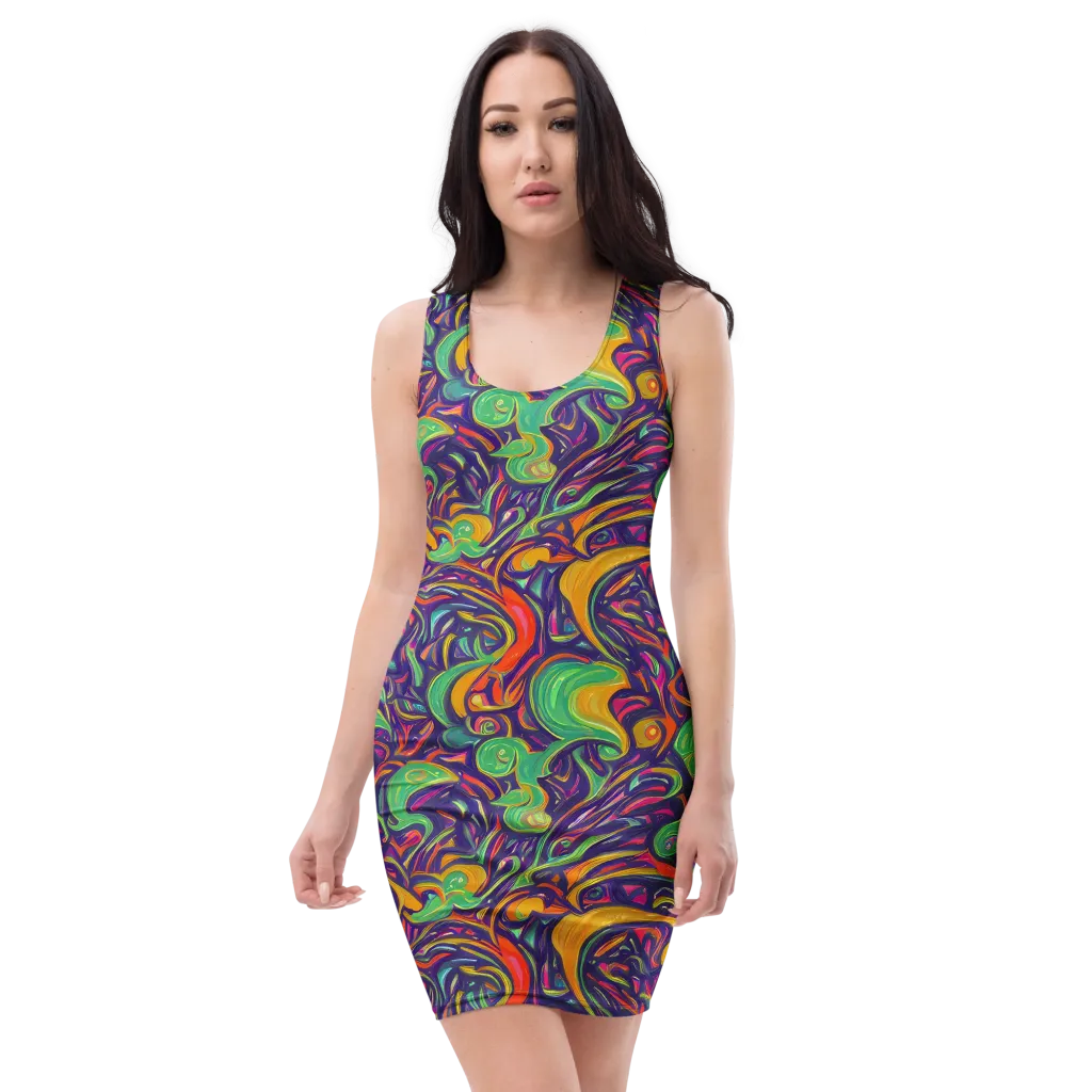 Psychedelic Ribbons on Bodycon Dress — Front