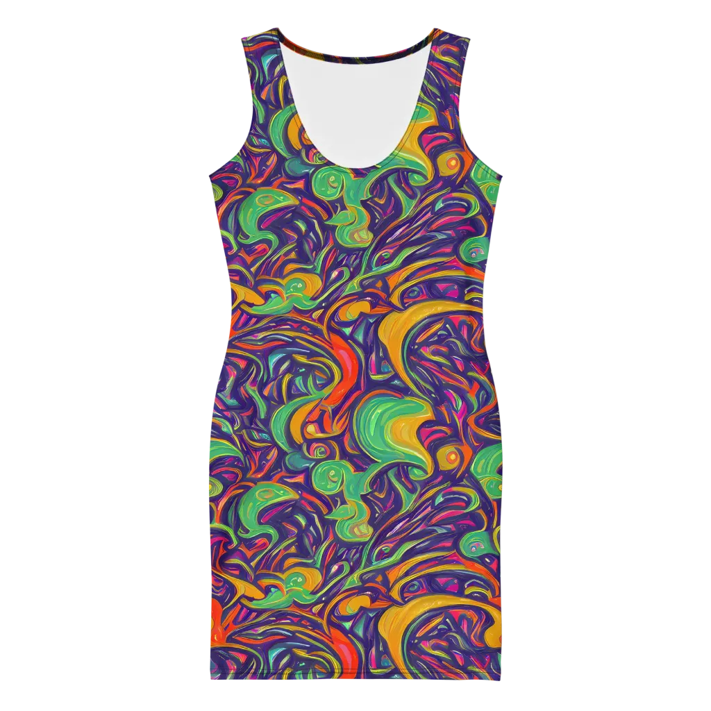 Psychedelic Ribbons on Bodycon Dress — Front