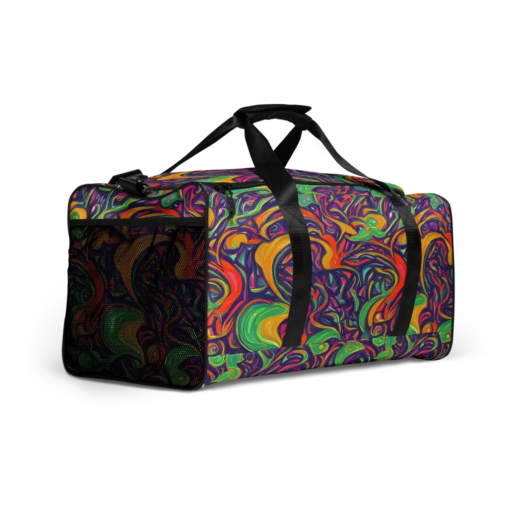 Psychedelic Ribbons on Duffle Bag — Right Front