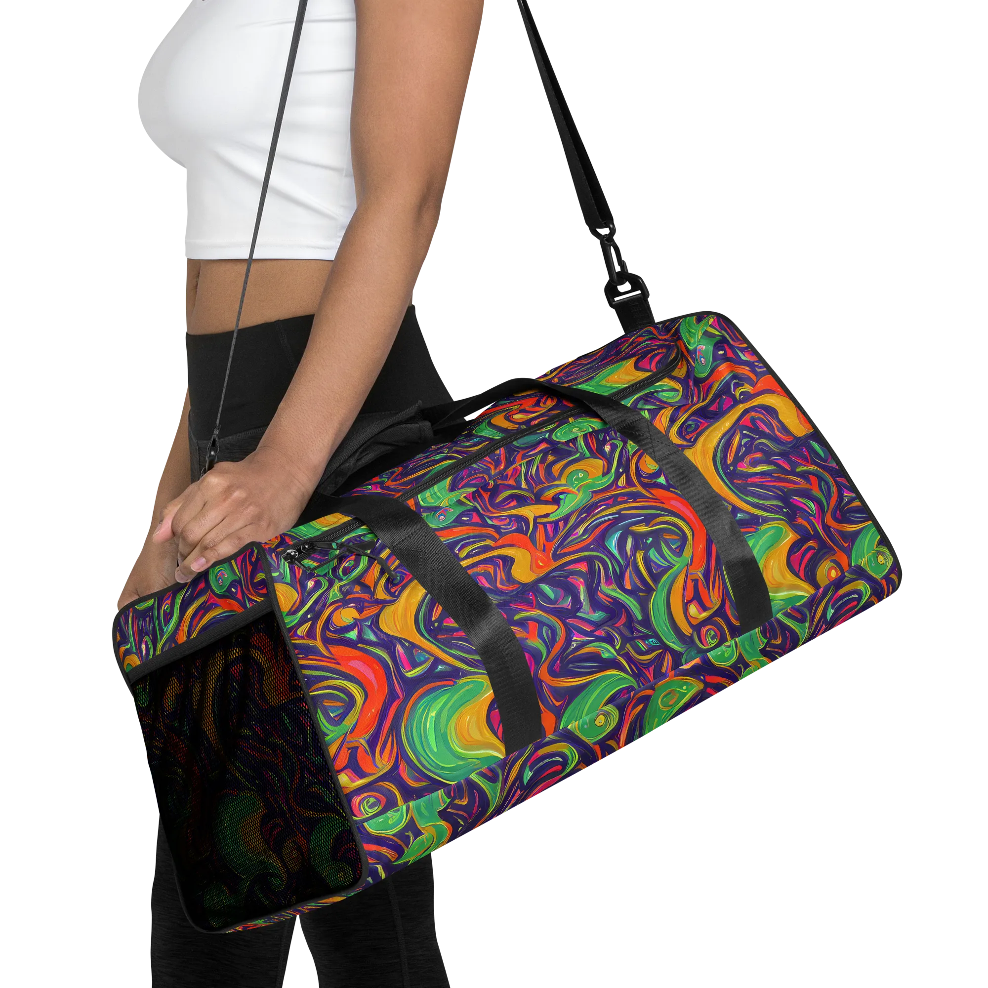 Psychedelic Ribbons on Duffle Bag — Front