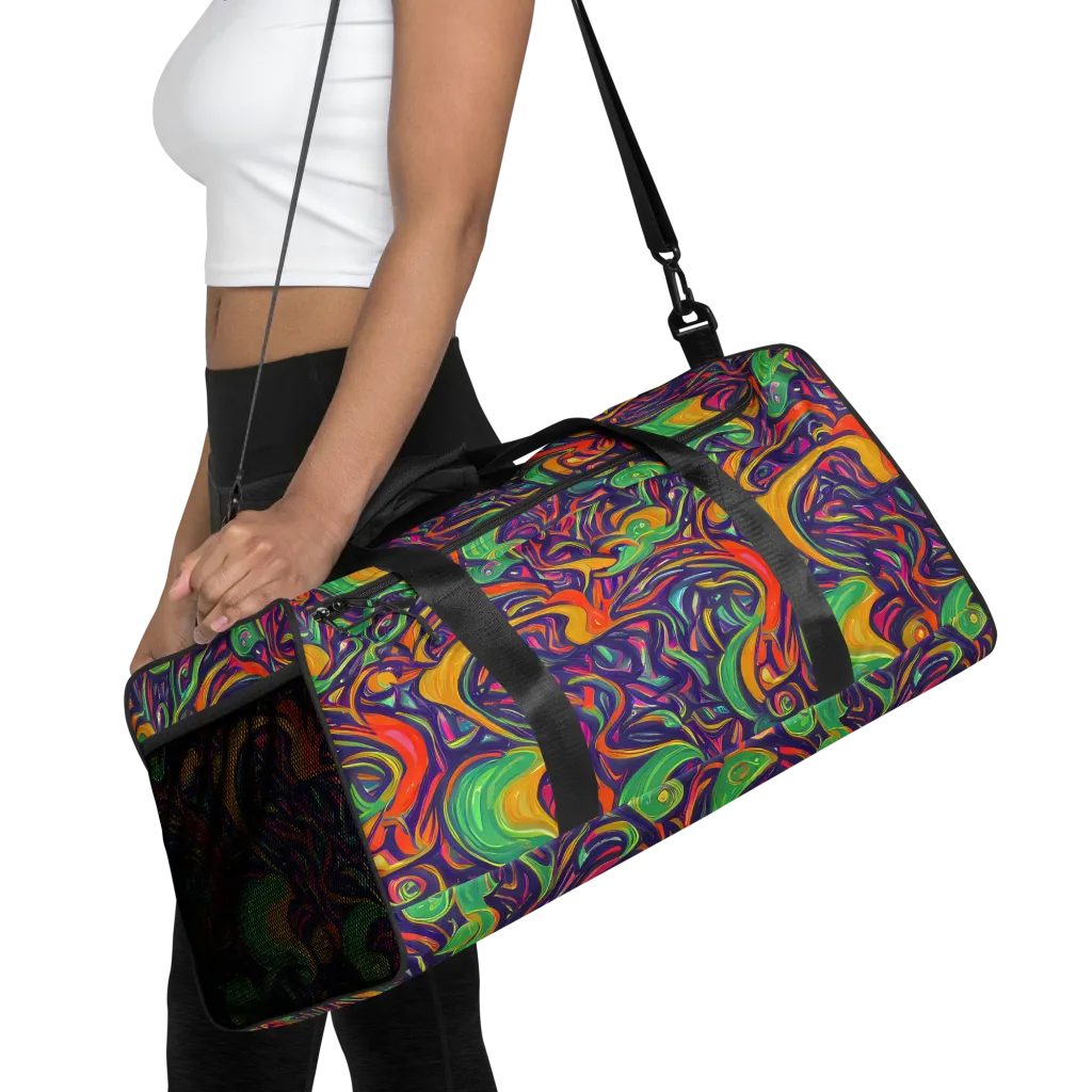 Psychedelic Ribbons on Duffle Bag — Front