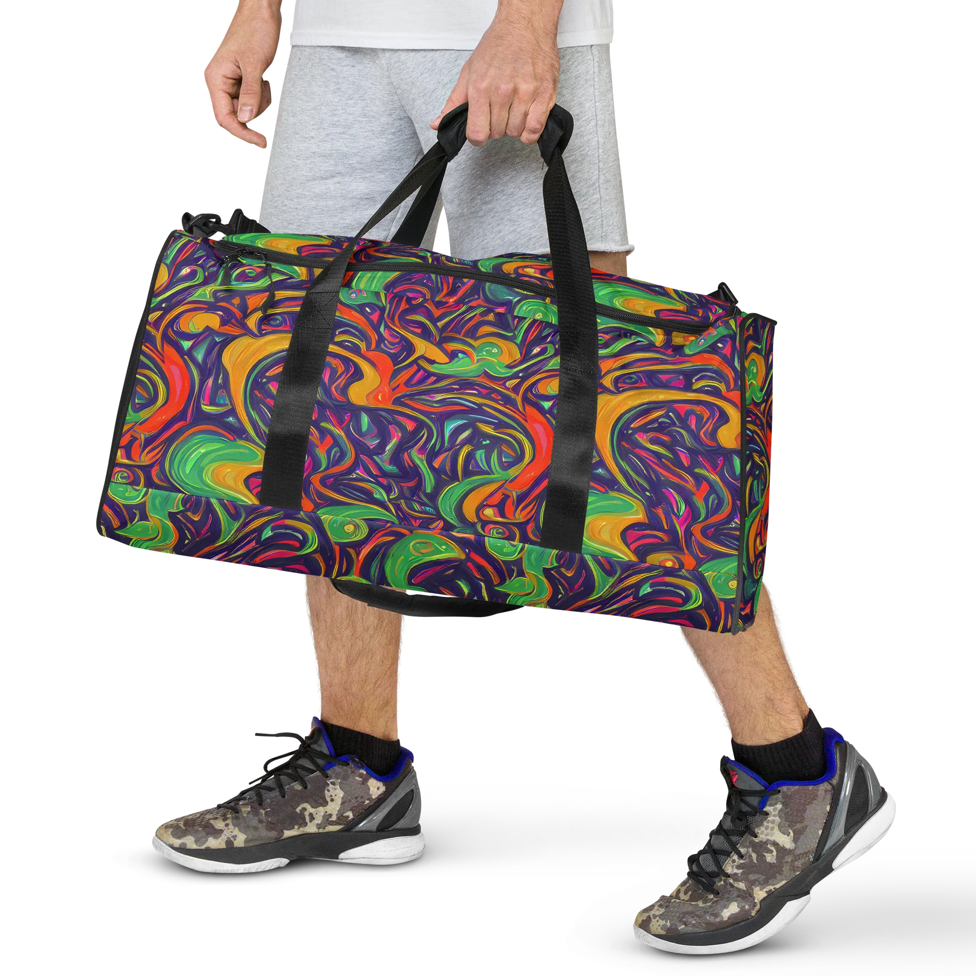 Psychedelic Ribbons on Duffle Bag — Front