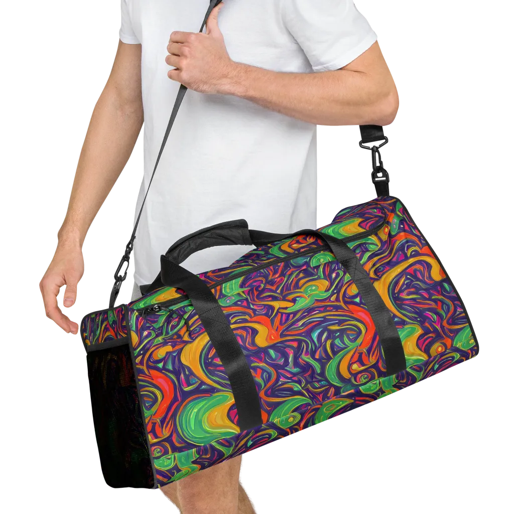 Psychedelic Ribbons on Duffle Bag — Right Front