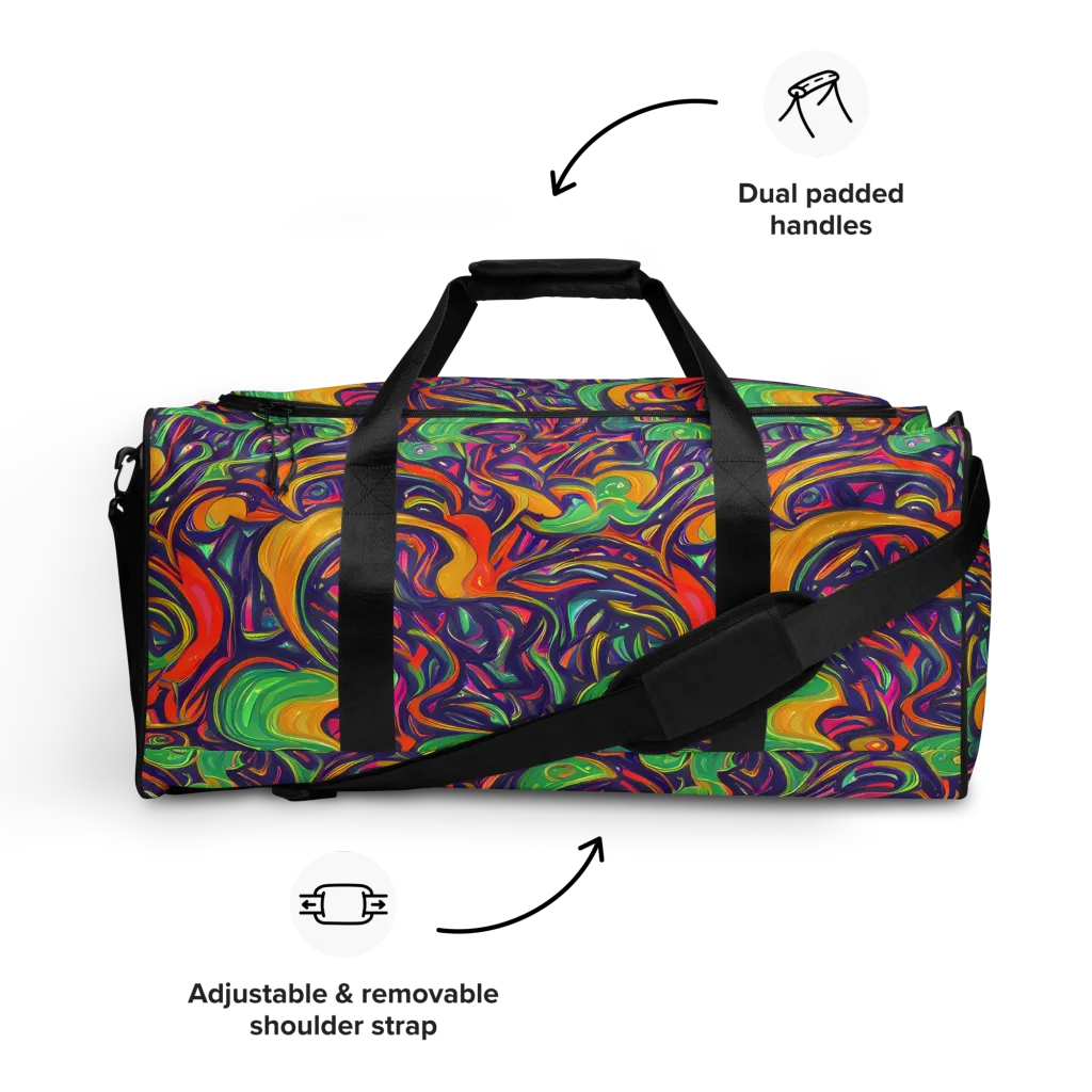 Psychedelic Ribbons on Duffle Bag — Front