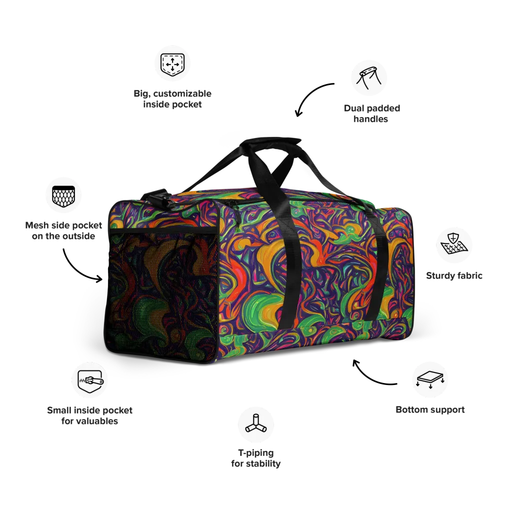 Psychedelic Ribbons on Duffle Bag — Right Front