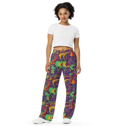 Psychedelic Ribbons on a Wide-Leg Pants