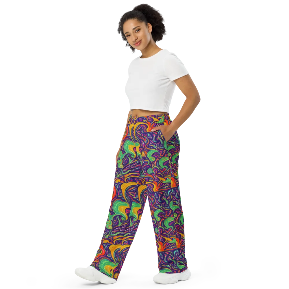Psychedelic Ribbons on Wide-Leg Pants — Left Front