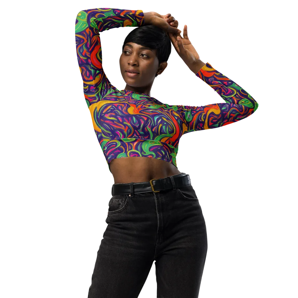 Psychedelic Ribbons on Long Sleeve Crop Top — Front