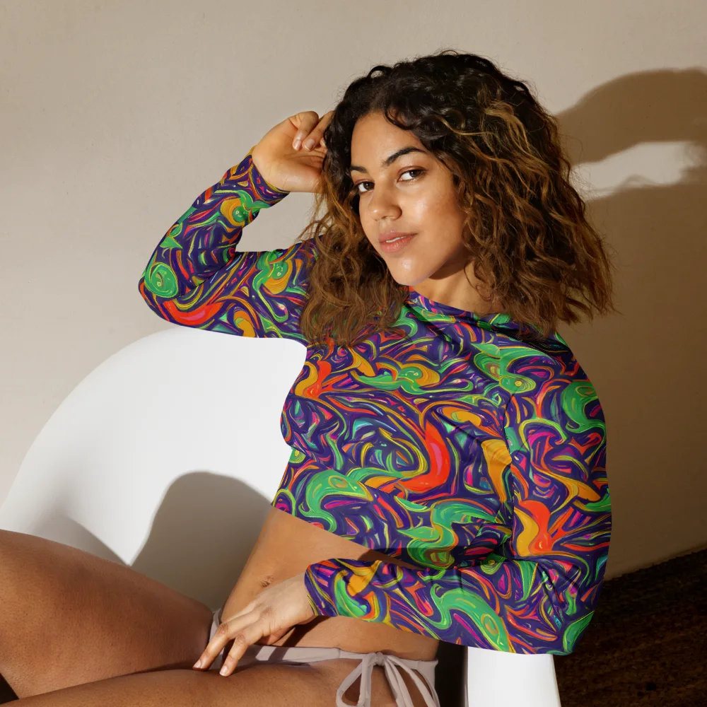 Psychedelic Ribbons on Long Sleeve Crop Top — Left Front
