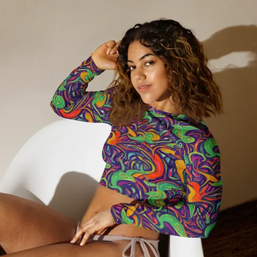 Psychedelic Ribbons on a Long Sleeve Crop Top