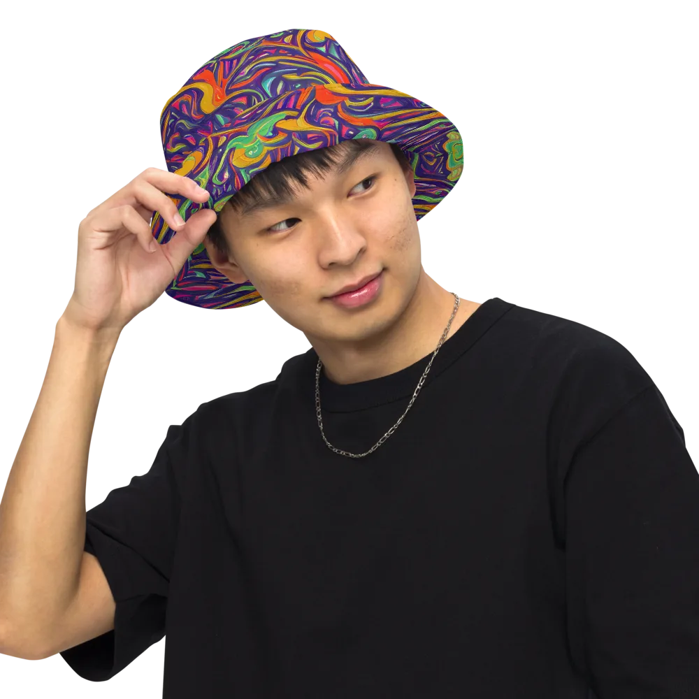 Psychedelic Ribbons on Reversible Bucket Hat — Front Inside