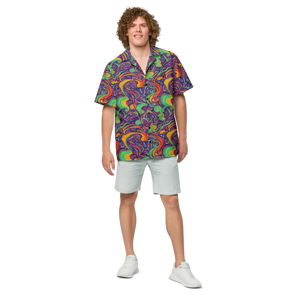 Psychedelic Ribbons on Button Shirt — Front