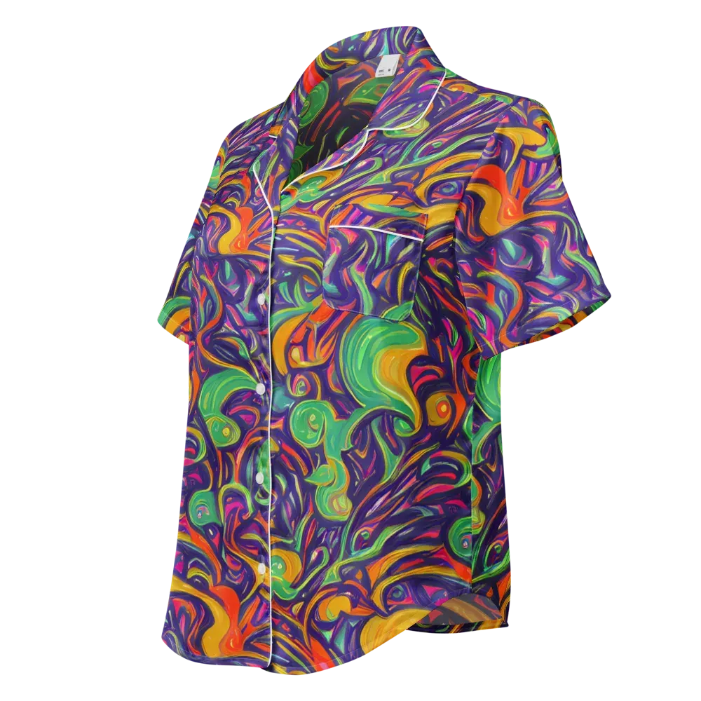 Psychedelic Ribbons on Women's Short Sleeve Pajama Top — Left Front