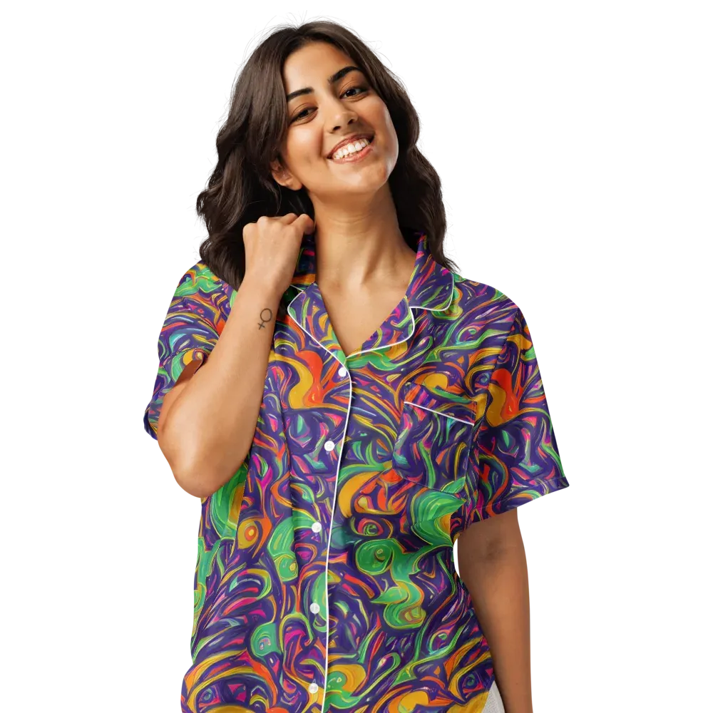 Psychedelic Ribbons on Women's Short Sleeve Pajama Top — Front