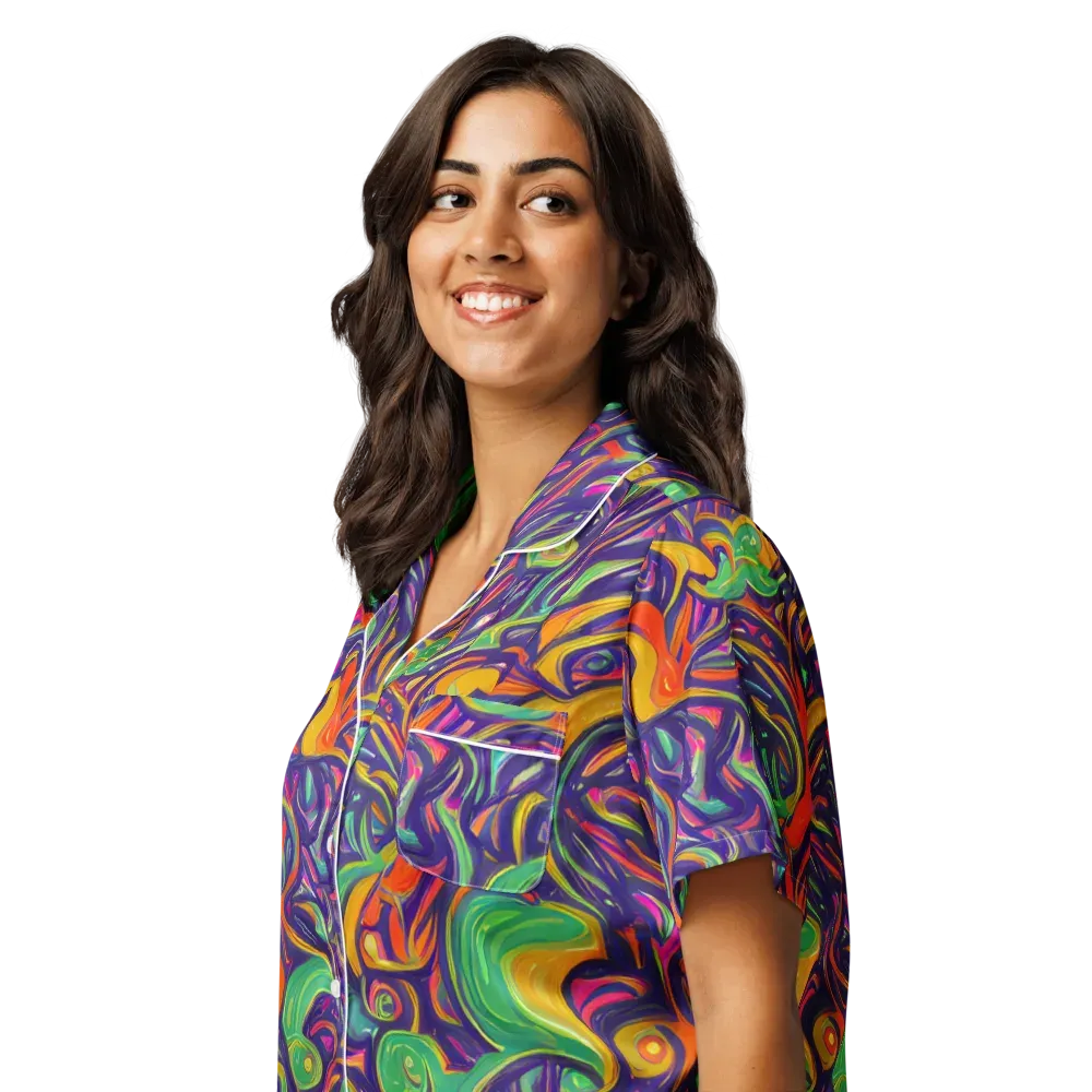 Psychedelic Ribbons on Women's Short Sleeve Pajama Top — Left Front