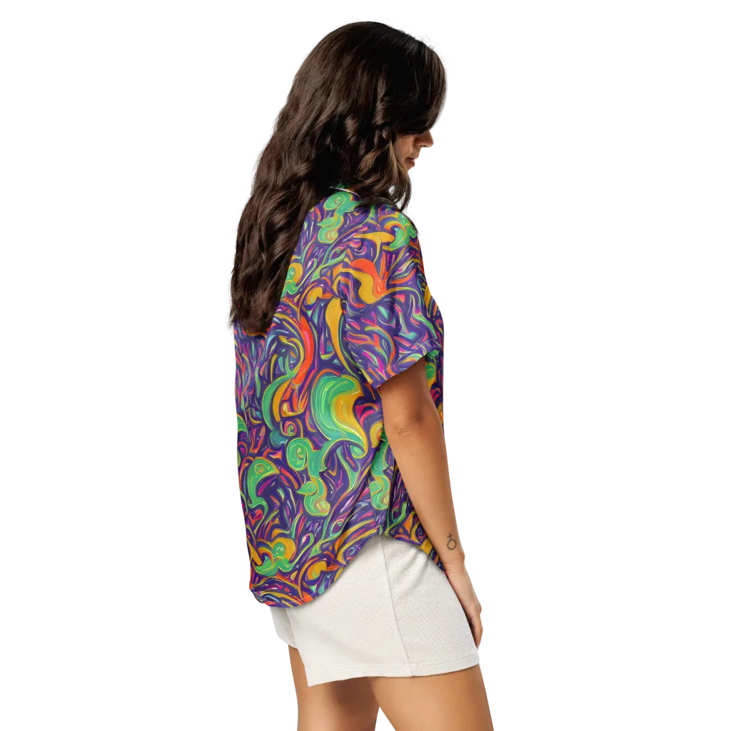 Psychedelic Ribbons on Women's Short Sleeve Pajama Top — Right Back