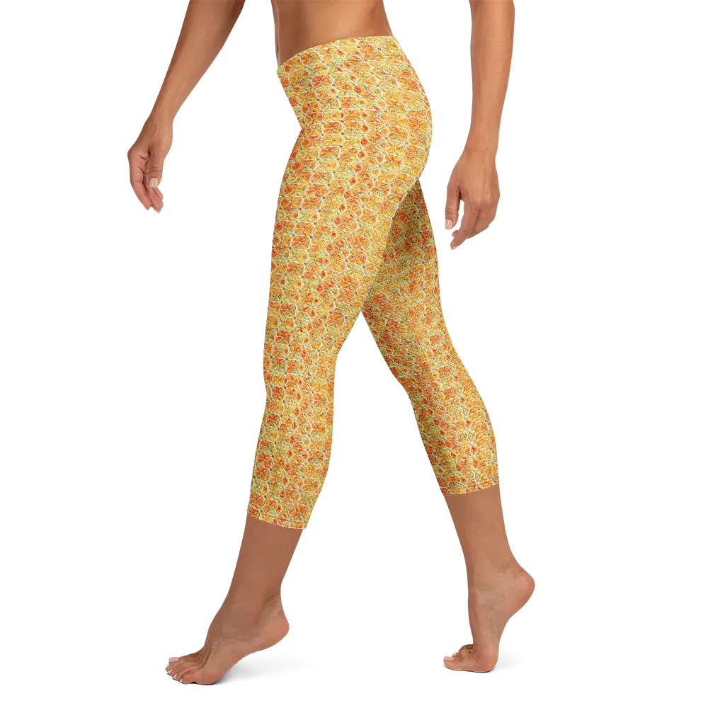 Citrus Mosaic on Capri Leggings — Left