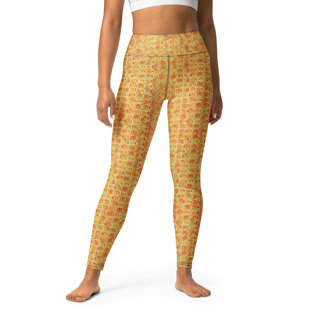 Citrus Mosaic on Yoga Leggings — Front