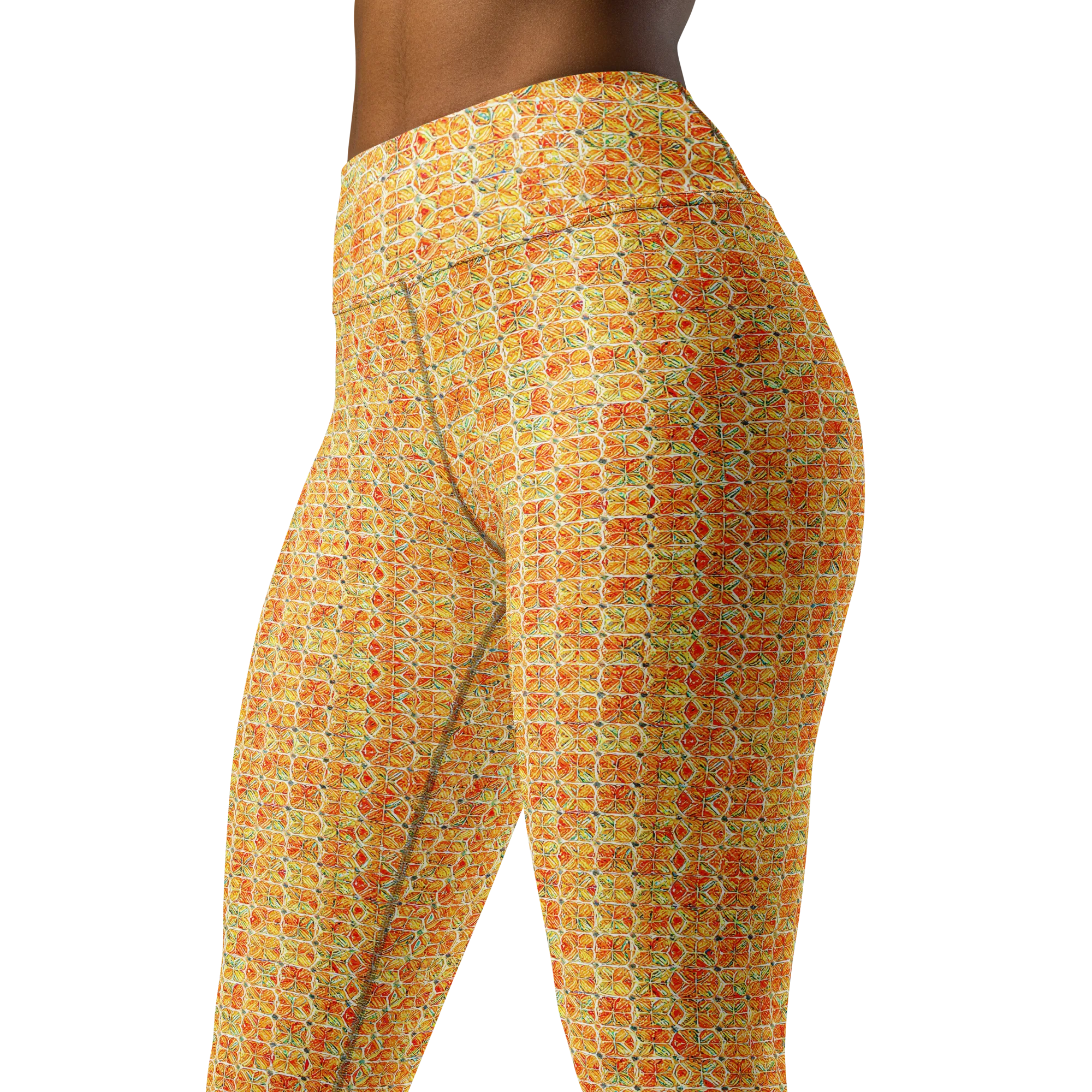 Citrus Mosaic on Yoga Leggings — Left Front
