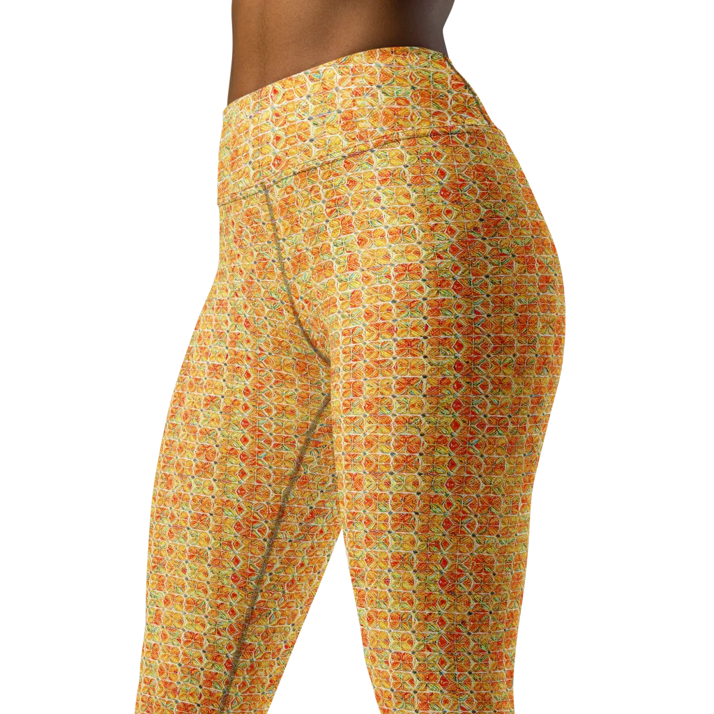 Citrus Mosaic on Yoga Leggings — Left Front