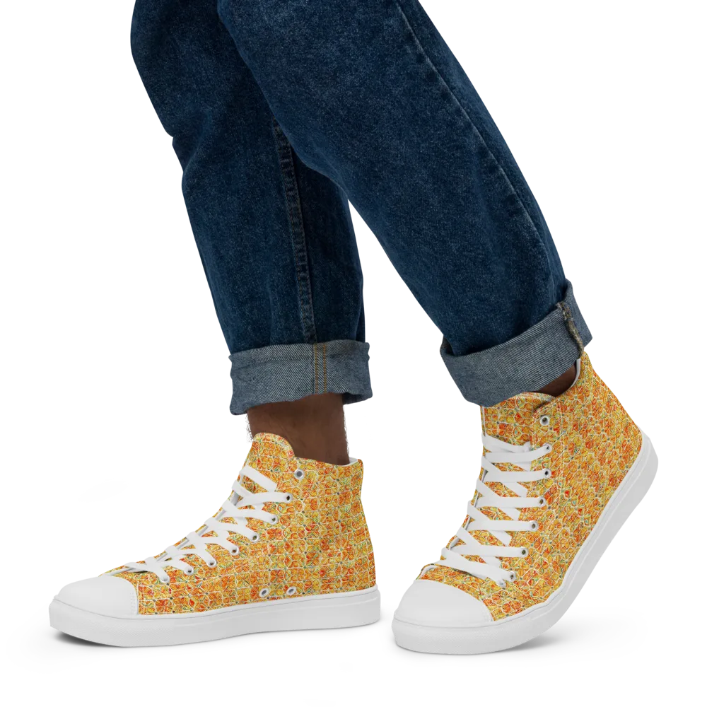 Citrus Mosaic on Men's High Top Canvas Shoes — Left