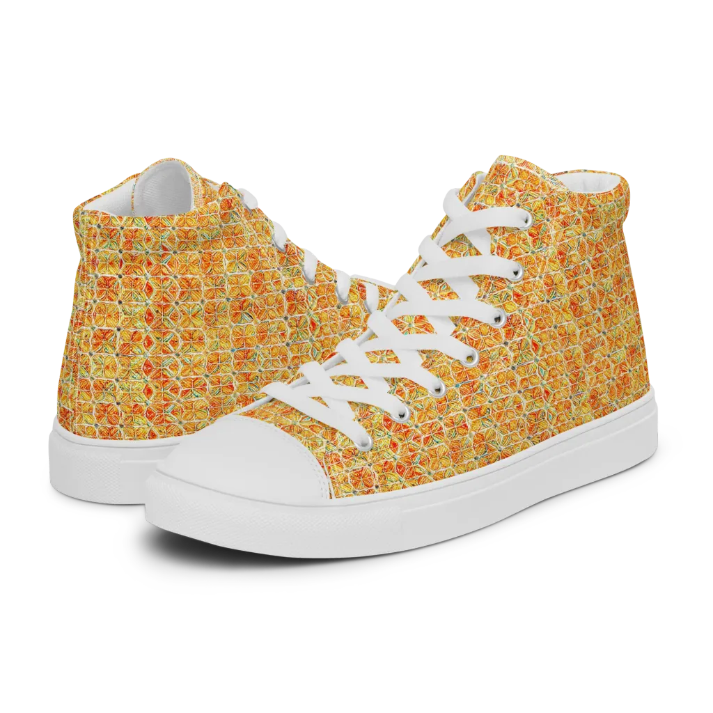 Citrus Mosaic on Women's High Top Canvas Shoes — Left