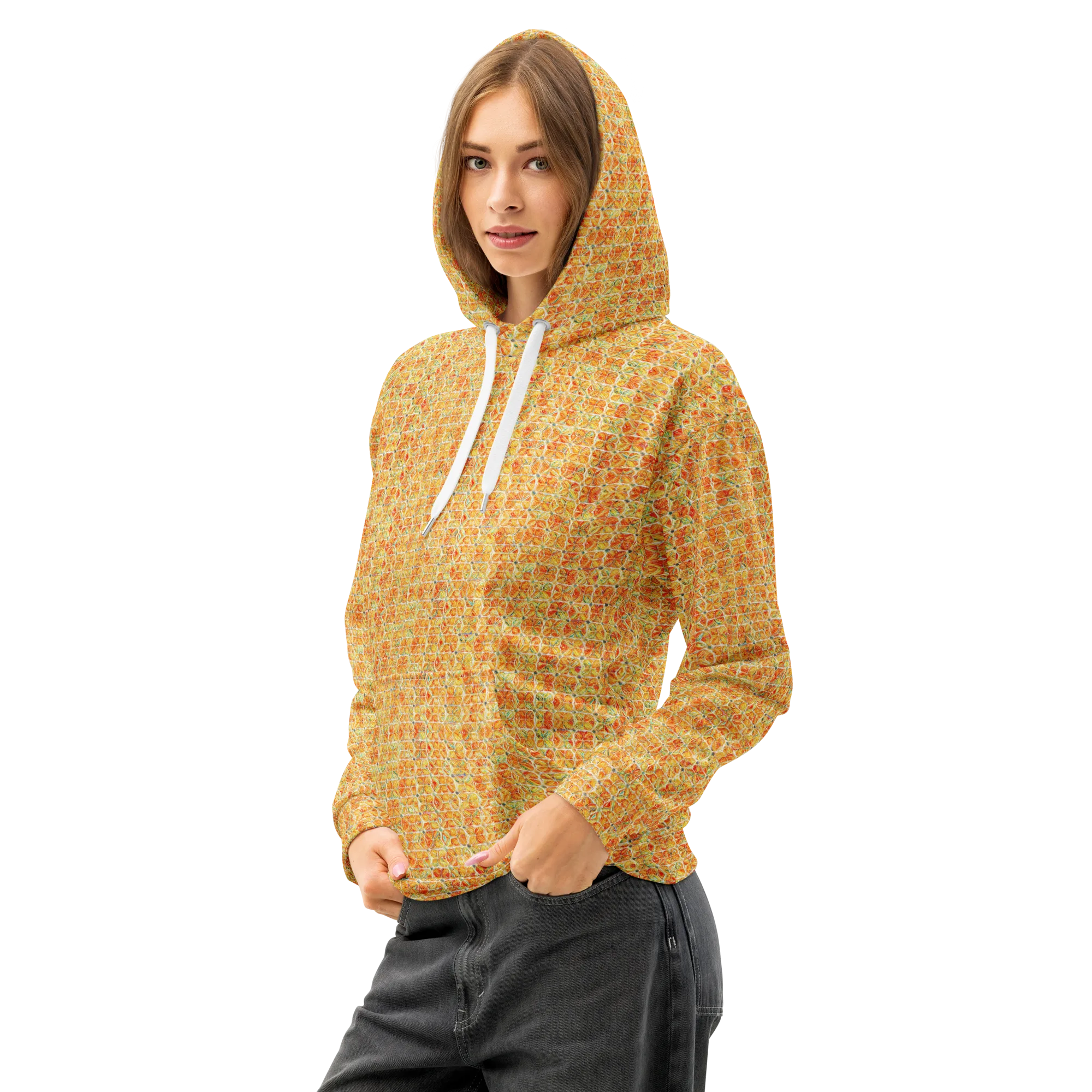 Citrus Mosaic on Cotton Hoodie — Left Front
