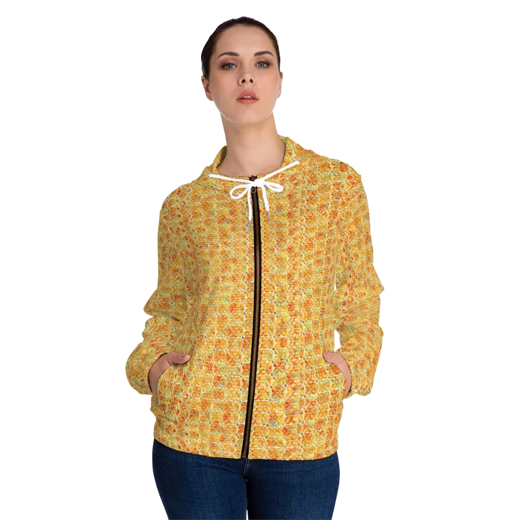 Citrus Mosaic on Women's Full-Zip Hoodie — Front On Person