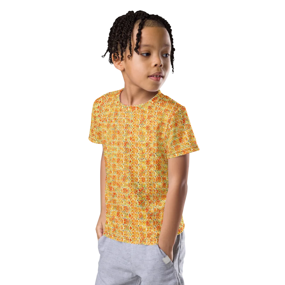 Citrus Mosaic on Kids Crew Neck T-Shirt — Left Front