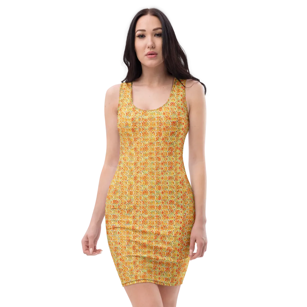 Citrus Mosaic on Bodycon Dress — Front