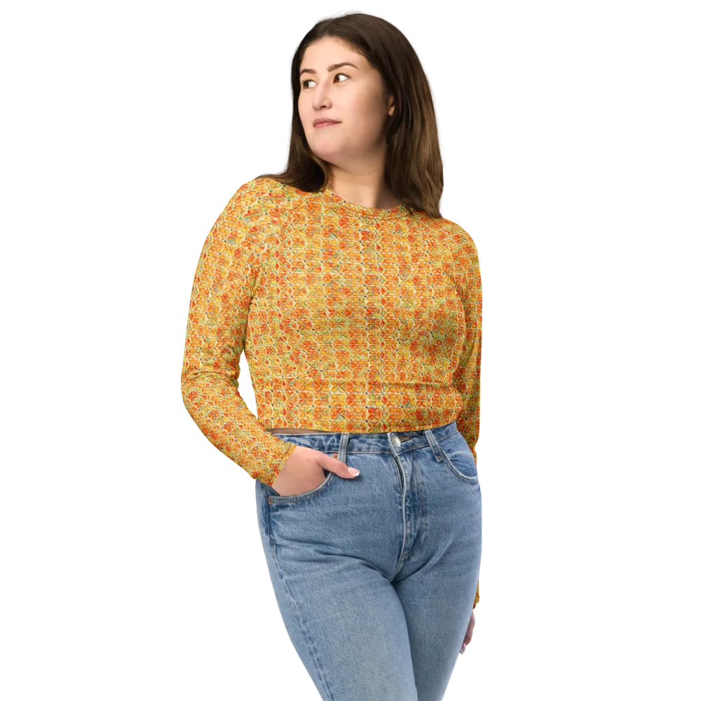 Citrus Mosaic on Long Sleeve Crop Top — Front
