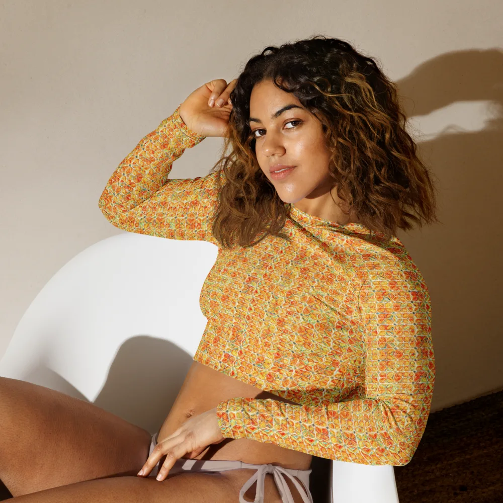 Citrus Mosaic on Long Sleeve Crop Top — Left Front