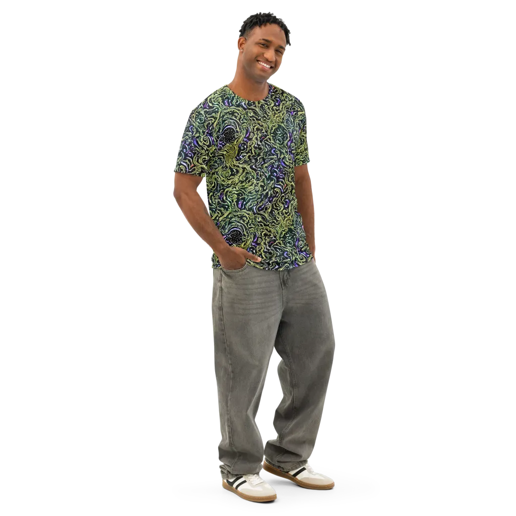 Lunar Labyrinth on Men's Cotton Crew Neck T-Shirt — Right Front