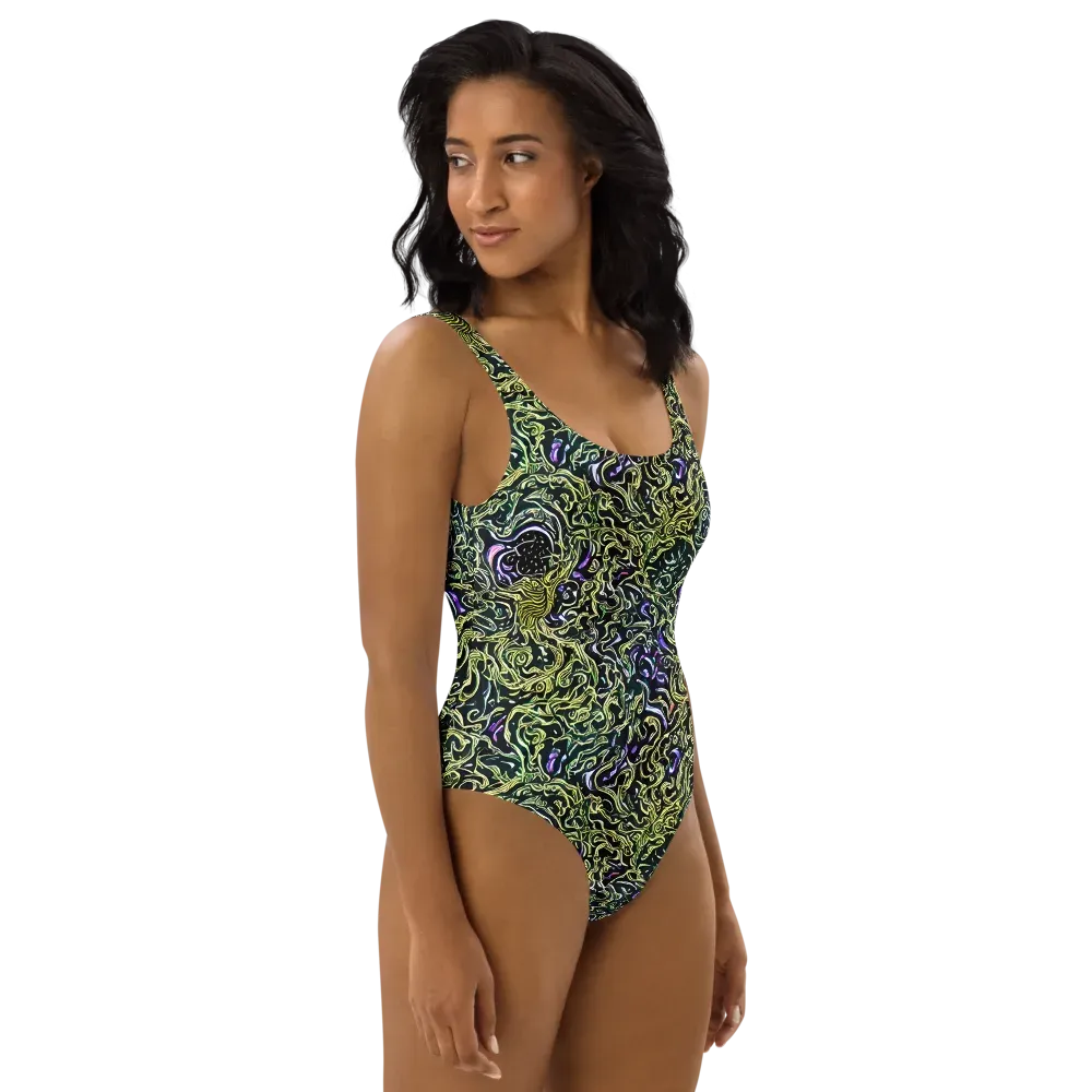Lunar Labyrinth on One-Piece Swimsuit — Right