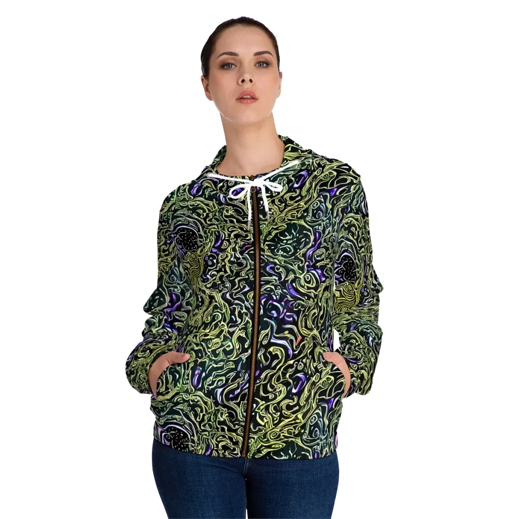 Lunar Labyrinth on Women's Full-Zip Hoodie — Front On Person