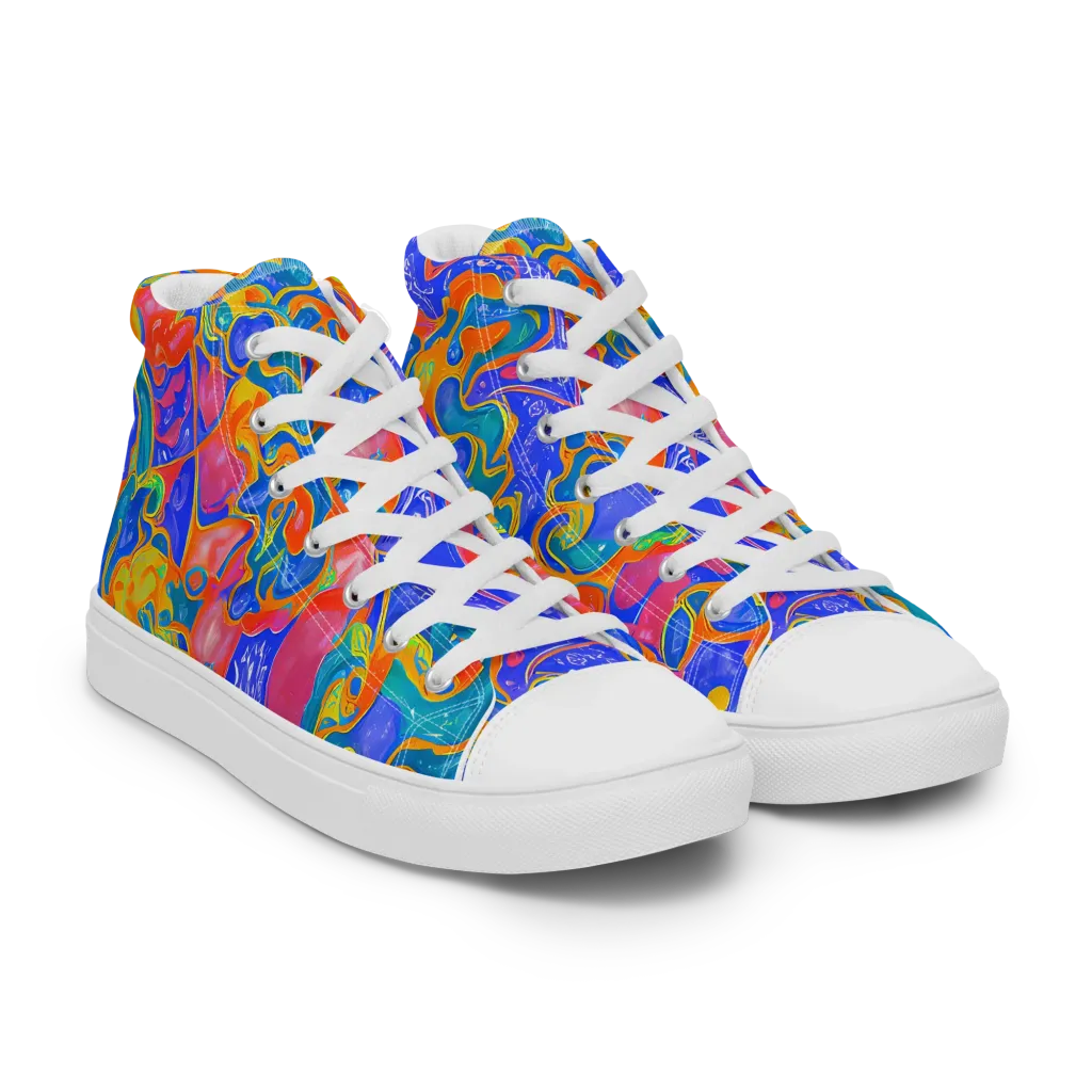 Flamewave Mosaic on Men's High Top Canvas Shoes — Right Front