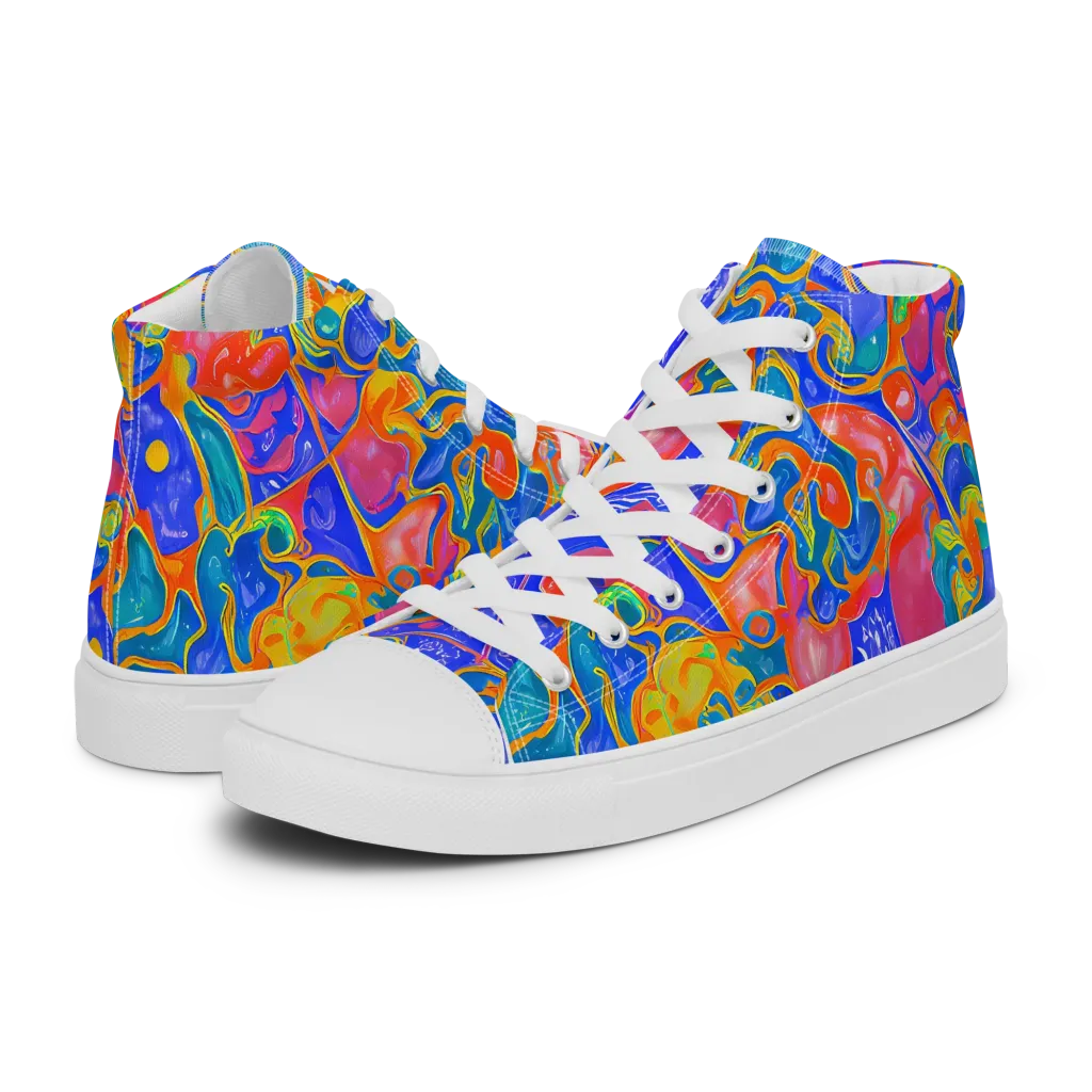 Flamewave Mosaic on Men's High Top Canvas Shoes — Left