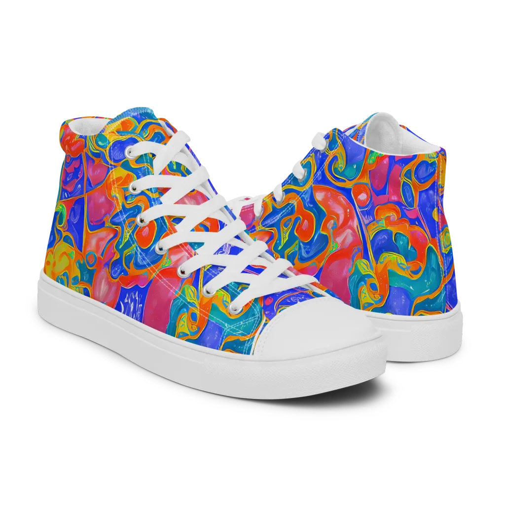 Flamewave Mosaic on Men's High Top Canvas Shoes — Right