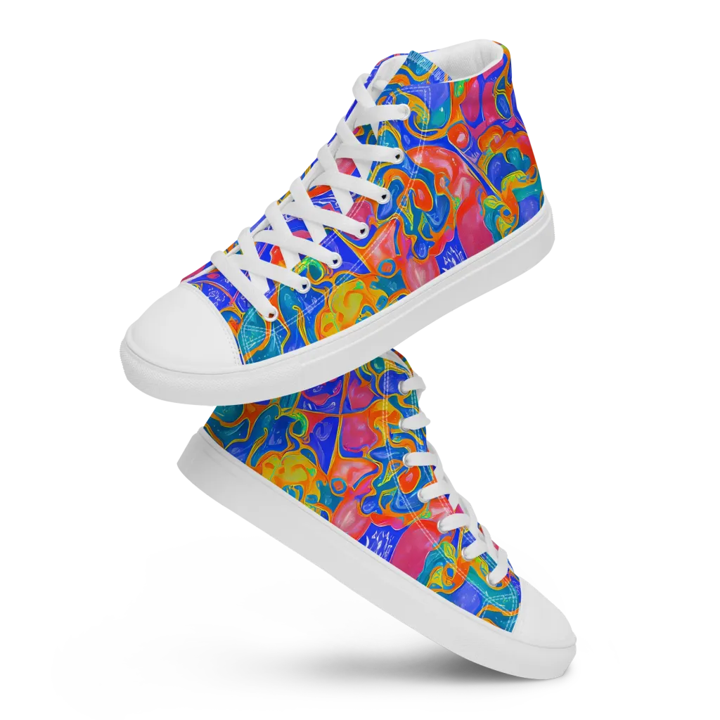 Flamewave Mosaic on Men's High Top Canvas Shoes — Front